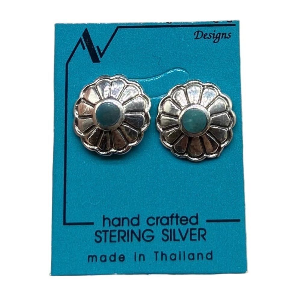 Genuine Turquoise Sterling Silver 925 Stud Earrings Studs Flower